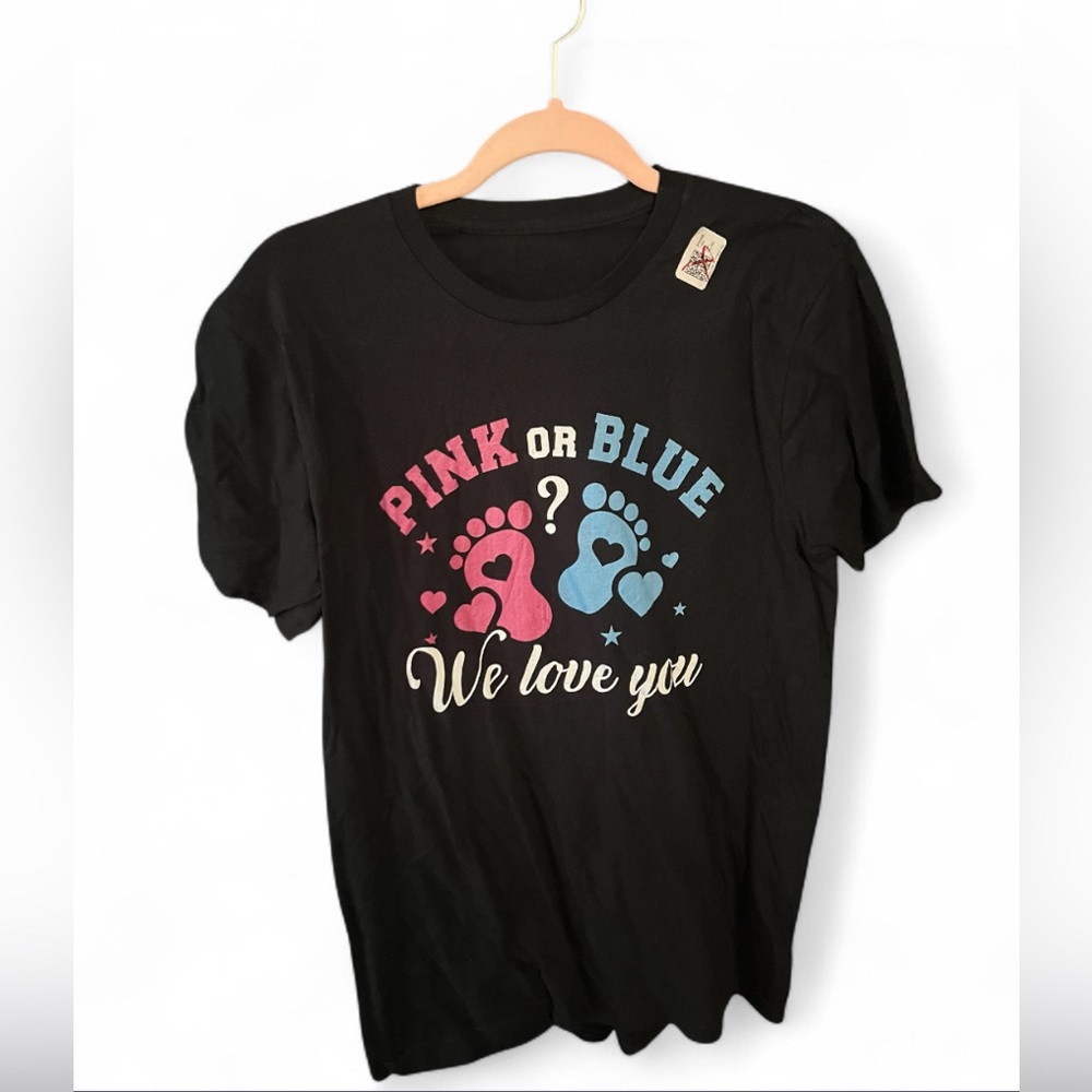 Unisex Black Shirt with Pink and Blue Print